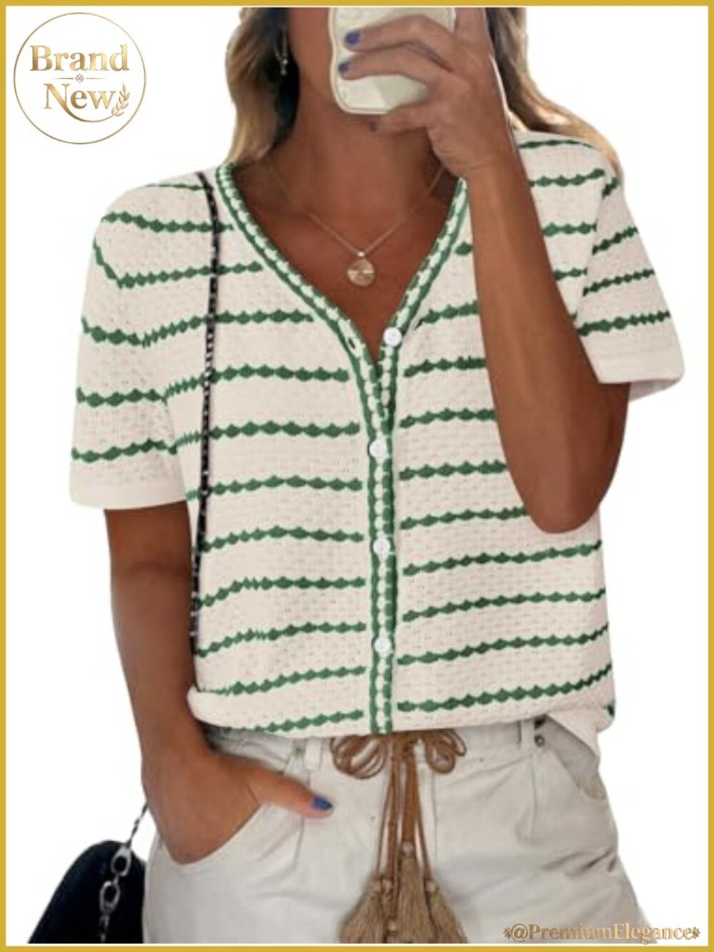 Women's Short Sleeve Crochet Knit Sweater, V-Neck Button Down Cardigan, Spring